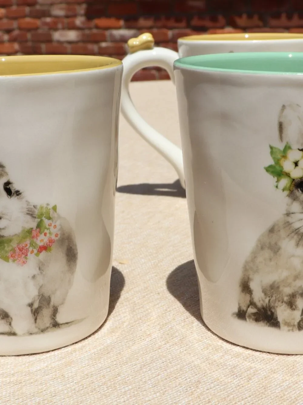Pier 1 Porcelain Easter Mugs Assorted Colors Butterfly on Handles Set of 3
